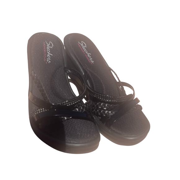 Skechers Black Cali Rumblers Social Butterfly Slide Wedge Comfort Sandals Sz 9 - Picture 11 of 11